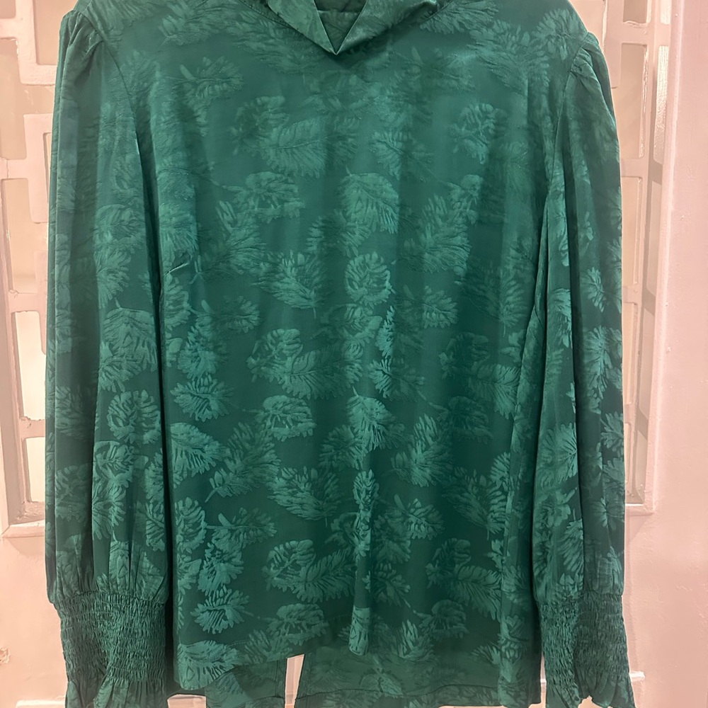 BURU Green Metallic Long Sleeve Blouse